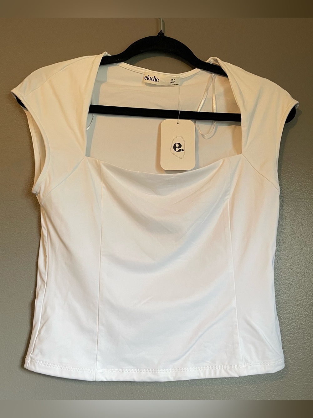 NWT Elodie Sz Med Women’s White Nylon Spandex Babydoll Blouse Top Shirt Ret $58!